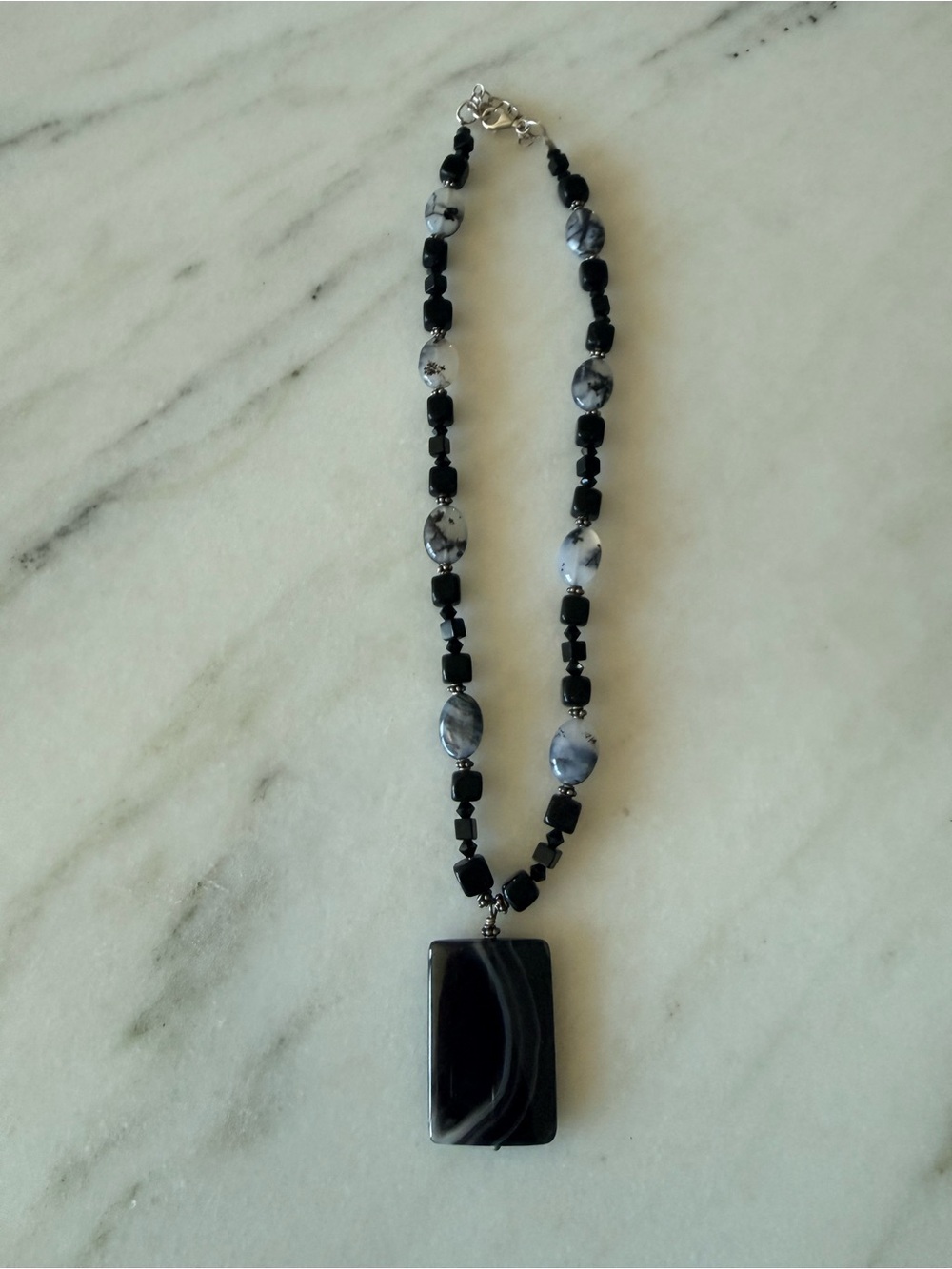 Black and White Agate Polished stone Pendant - Women Jewelry